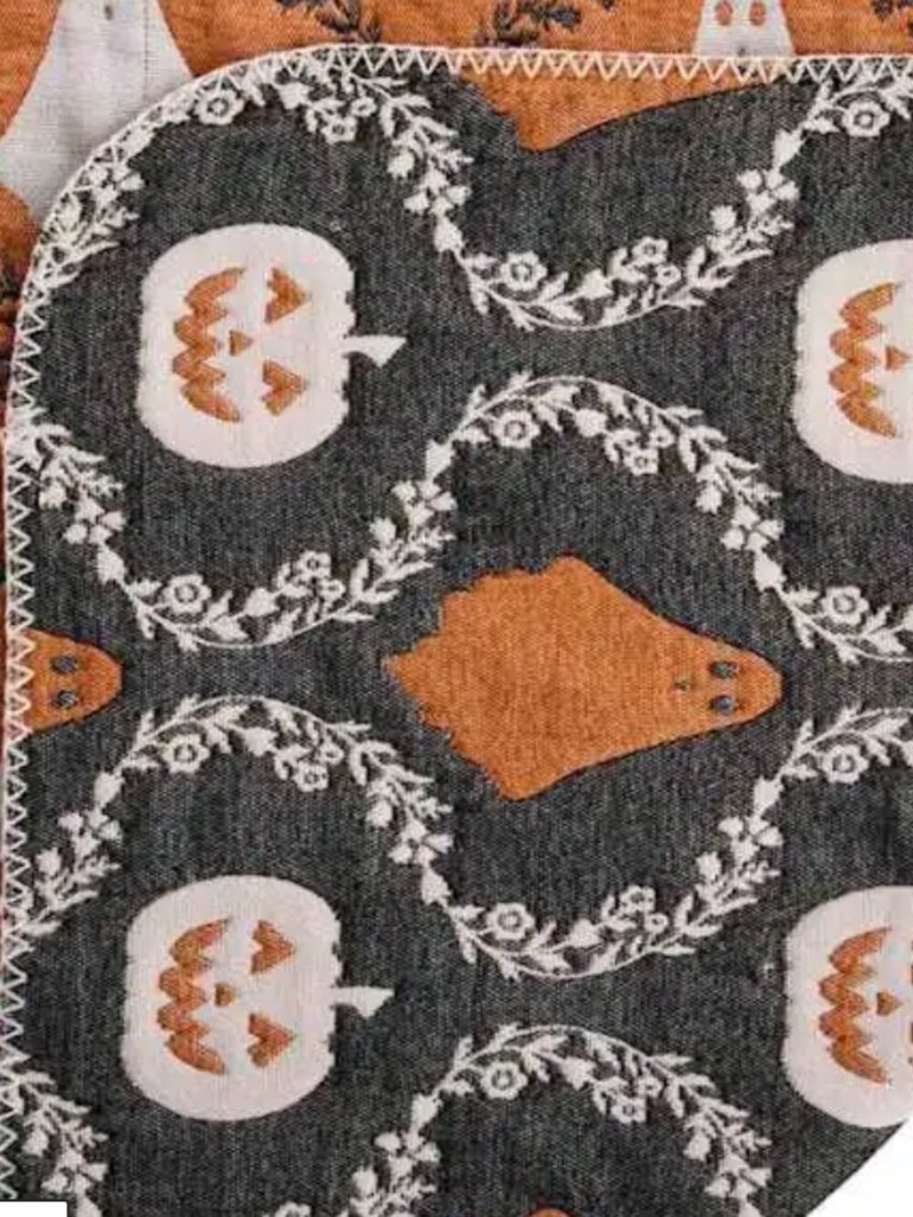 Halloween Reversible Orange Trellis Ghost Jacquard Throw Blanket, 50x60 New - Picture 3 of 5